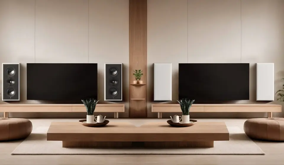 In-wall architectural loudspeakers integrated into a minimalist interior